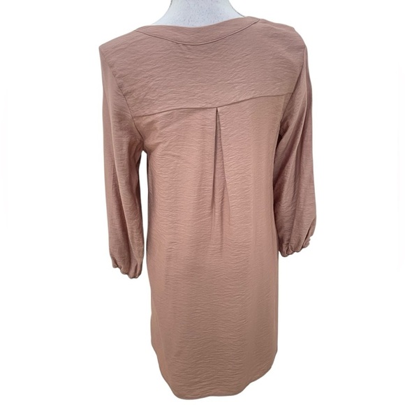Glam split neck mocha 3/4 balloon sleeve casual dress high low hem size medium - Picture 8 of 10